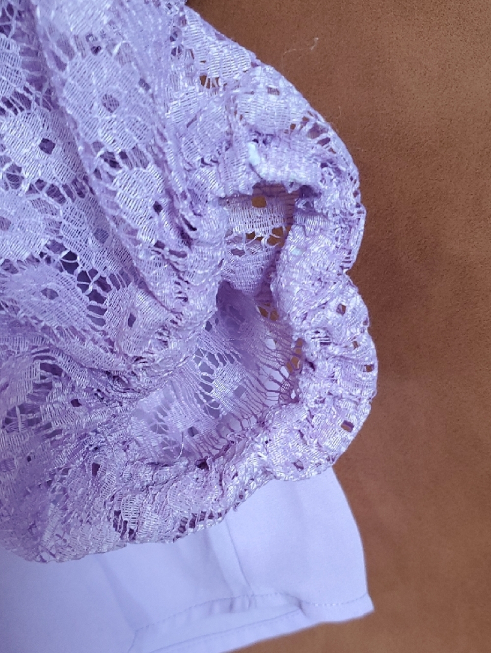 XL Womens New York & Company Lavender Ruffle Lace V-Neck Top - Picture 7 of 15